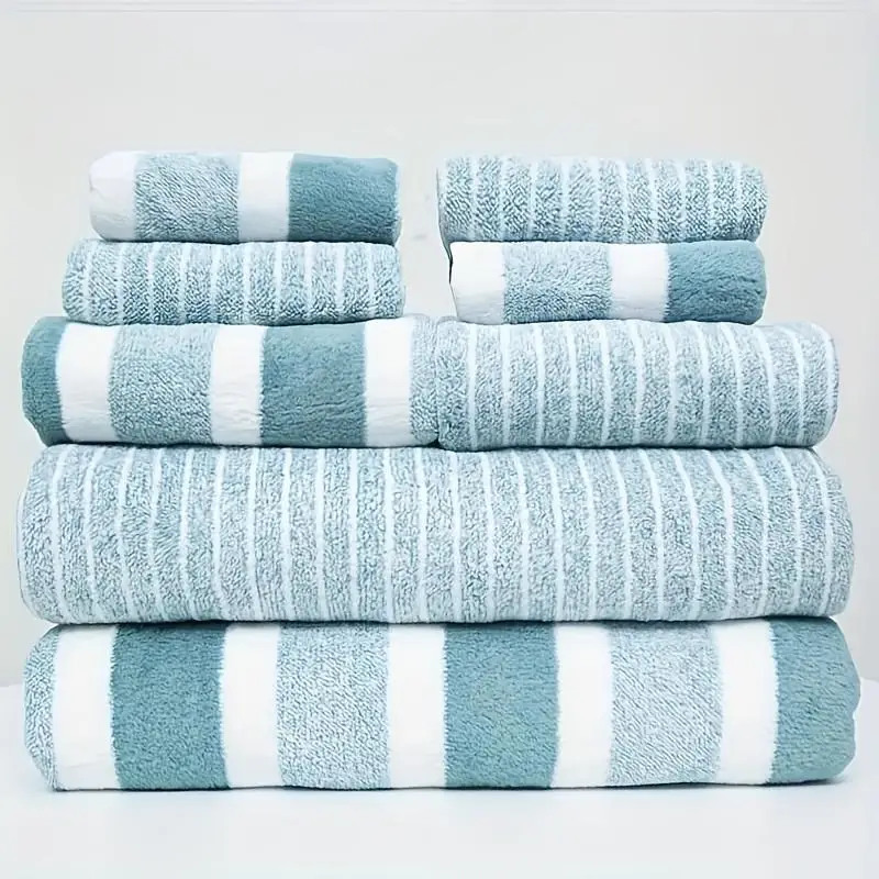 Striped Pattern Bathroom Towel Set, 1 Set Bath Towel & Hand Towel & Face Towel, Soft Absorbent Towel for Home Bathroom Hotel Salon, Premium Towel Set