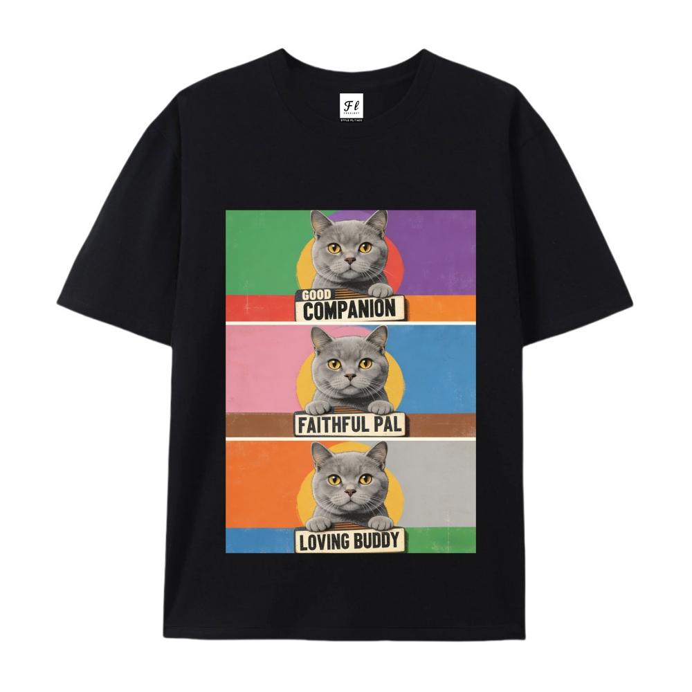 Cat Graphic Print T-Shirt Men's Casual Streetwear Oversized Short Sleeve T-Shirt for Menswear Top