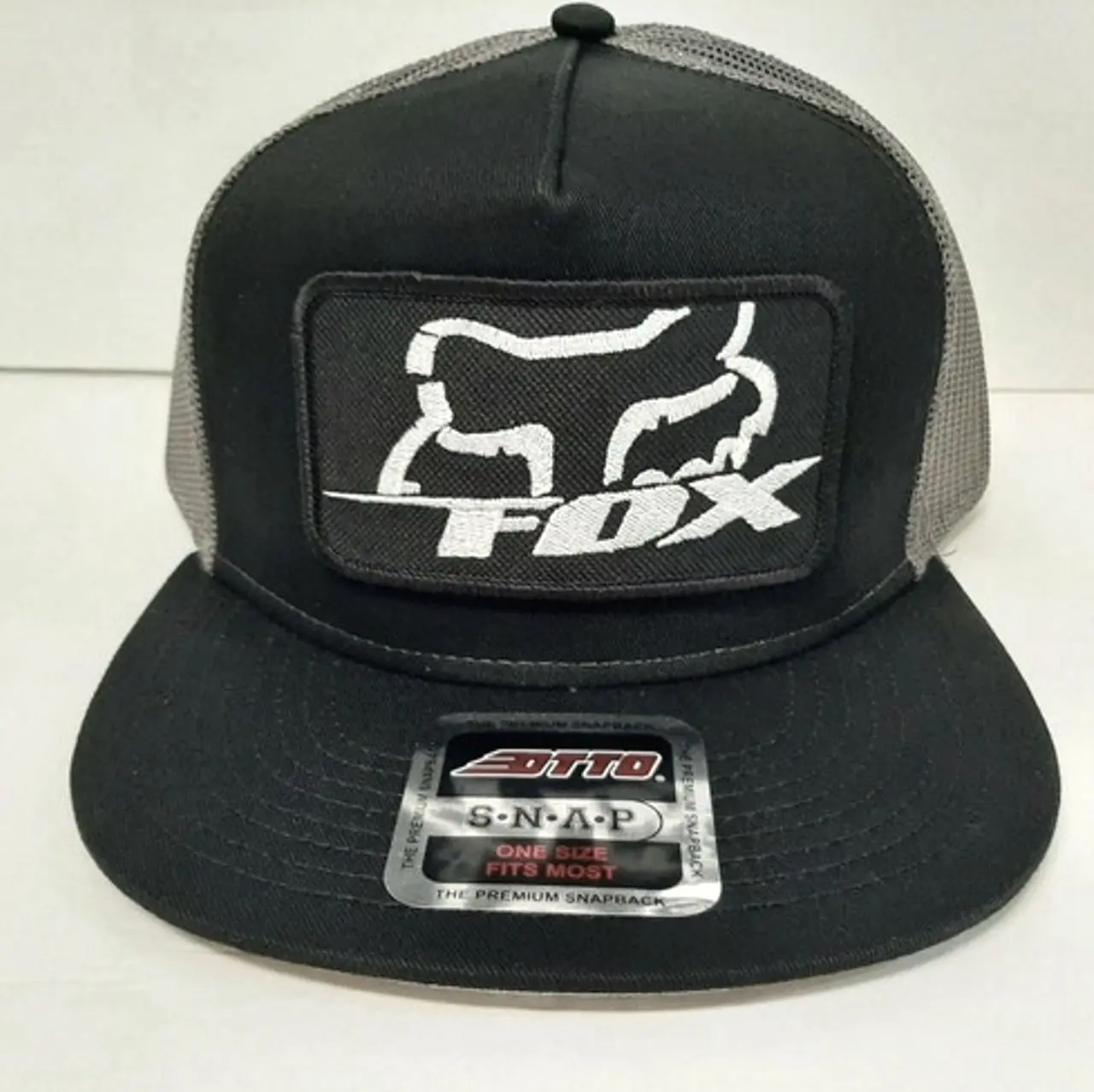 Fox Otto Embroidered Patch Flat Bill Mesh Snapback Baseball Cap Hat Black