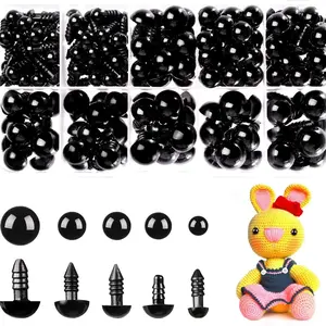 300 Piece Set 6mm-12mm Solid Eyes with 150 Washers, Ideal for DIY Plush Toys, Sewing Teddy Bears, Craft Supplies