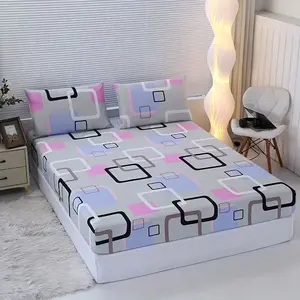 3pcs Polyester Flannel Printed Bedding Set, Soft Comfortable Fitted Sheet & Two Pillowcases, Home Hotel Use, Contemporary Style
