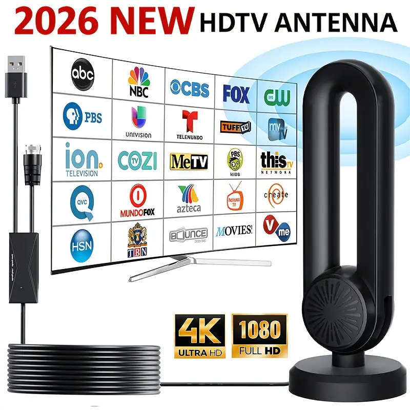 HDTV-09 MAX Digital TV Antenna for Smart TV/Home/Car/RV – Long Range 360° Signal Reception, 4K 1080P HD, USB Powered Indoor Antenna with Magnetic Base, 180° Swivel, Supports ATSC/DVB-T2/DTMB/ISDB-T/DAB/FM, Free Local Channels