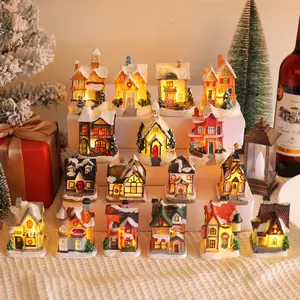New Christmas decorations, cross-border holiday resin house, colorful glowing house desktop ornament, Room Decoration Ornaments