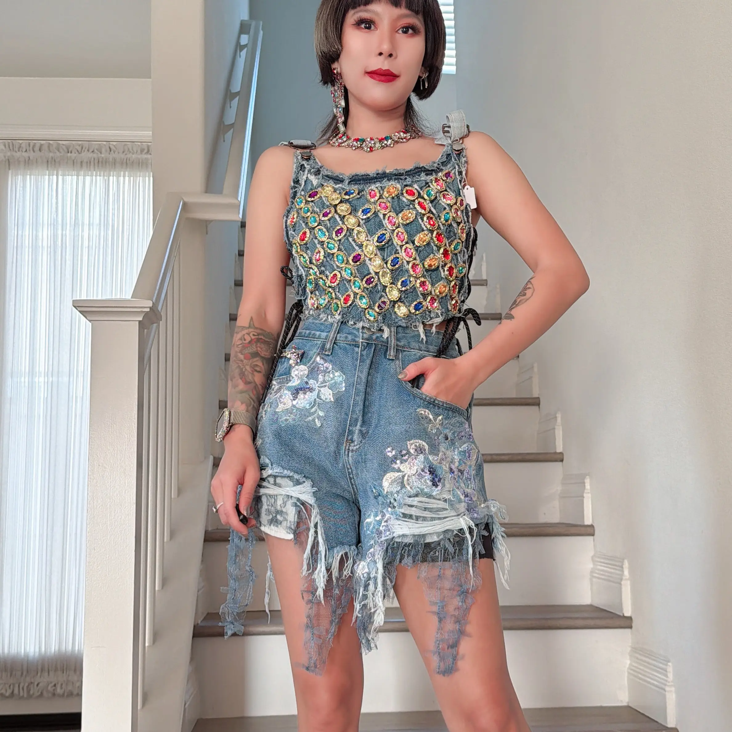 #75 LunaSparkle handmade designer Sequin Vest