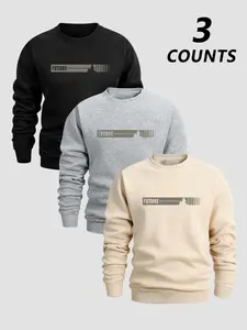 Men's 3-Piece Hooded Sweatshirt Set, Round Neck Long Sleeve Casual Top, Future Letter Print Design, Perfect Gift for Boyfriend/husband