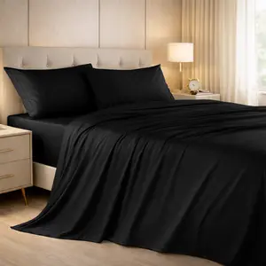 Lux Decor Bamboo Blend Bed Sheet Set 4pc, Cooling Sheets, Soft Breathable Hotel Quality Bedding, 15-inch Deep Fitted Sheet, Wrinkle Free, Machine Washable, Silky Smooth Sheets Set