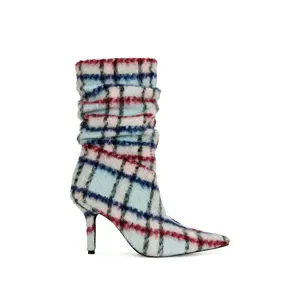 SANJIV-BLUEMULTI PLAID STILETTO BOOTIE