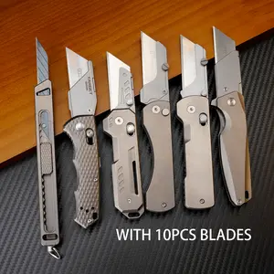 1pc Folding Utility Knife, TGZUO EDC Knives, Outdoor Portable Cutter with 10pcs Sharp Blades for Men Women Camping DIY