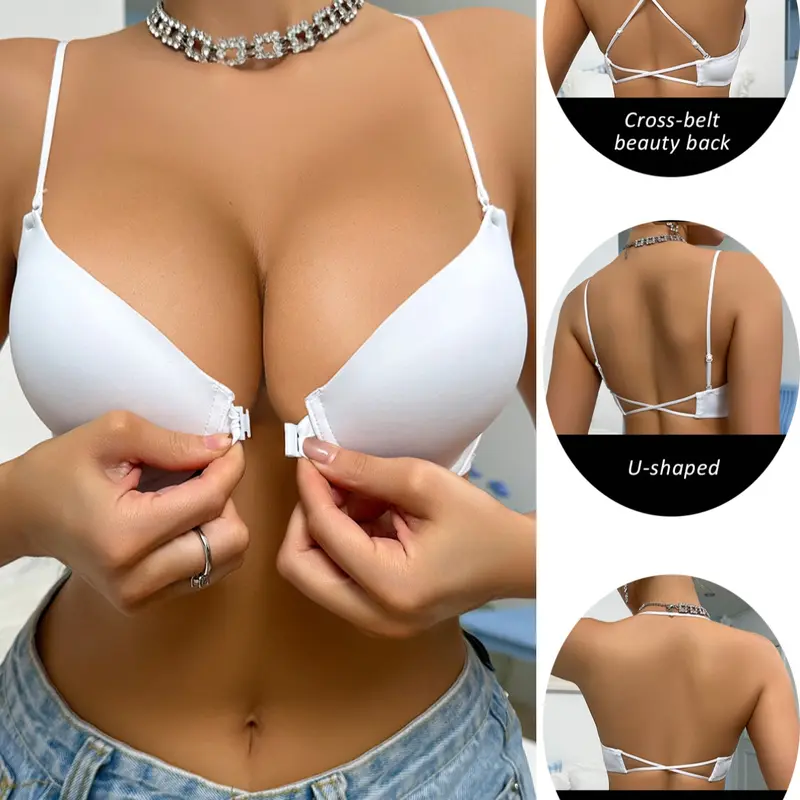 Women's Solid Color Medium Push Up Bra, Adjustable Spaghetti Strap Bra, Everyday Essential Bra, Classic Bra, Everyday Bras, Soft Comfortable Breathable Basic Fit Lingerie for All Seasons