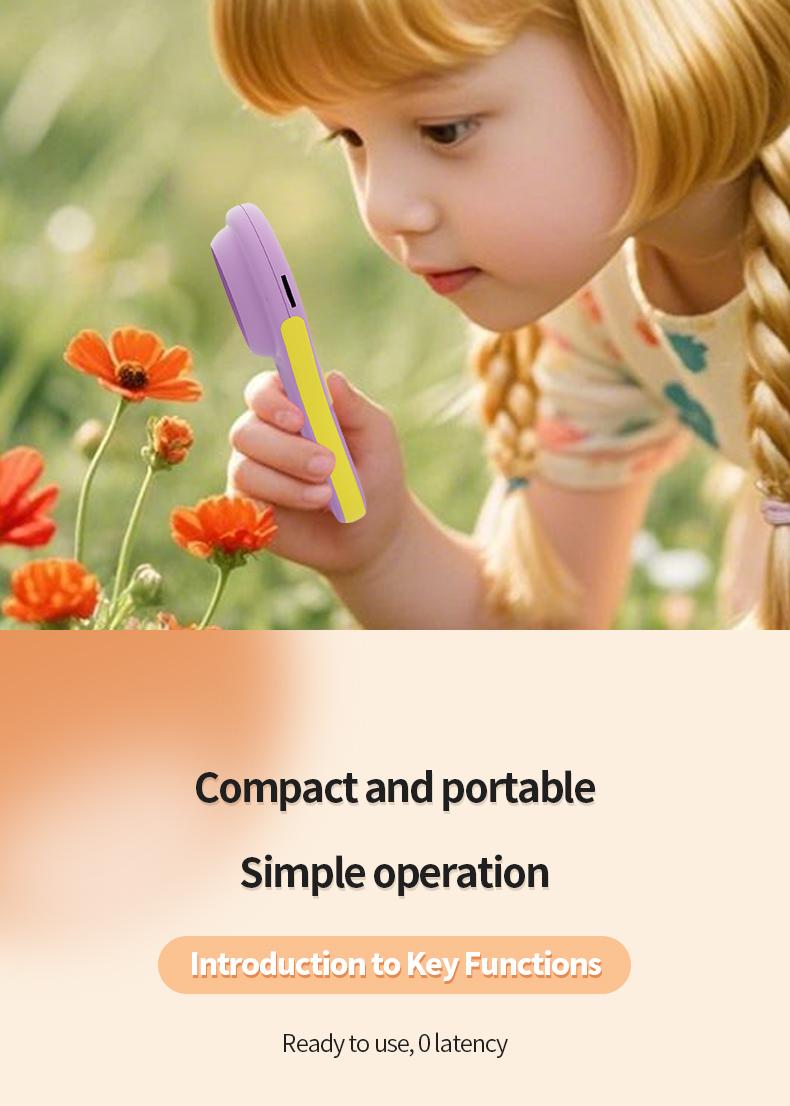 Early learning toy electronic magnifying glass. High-definition pixel images for children observing plants and insects, suitable for boys and girls aged 4–10. Mini handheld pocket digital microscope, easy to carry, fosters curiosity and a desire to explor
