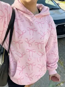 Women's Bow Print Hoodie Sweatshirt, Fashionable Loose Fit, Comfortable Casual Wear, Sweet Cool Style, Fall & Winter