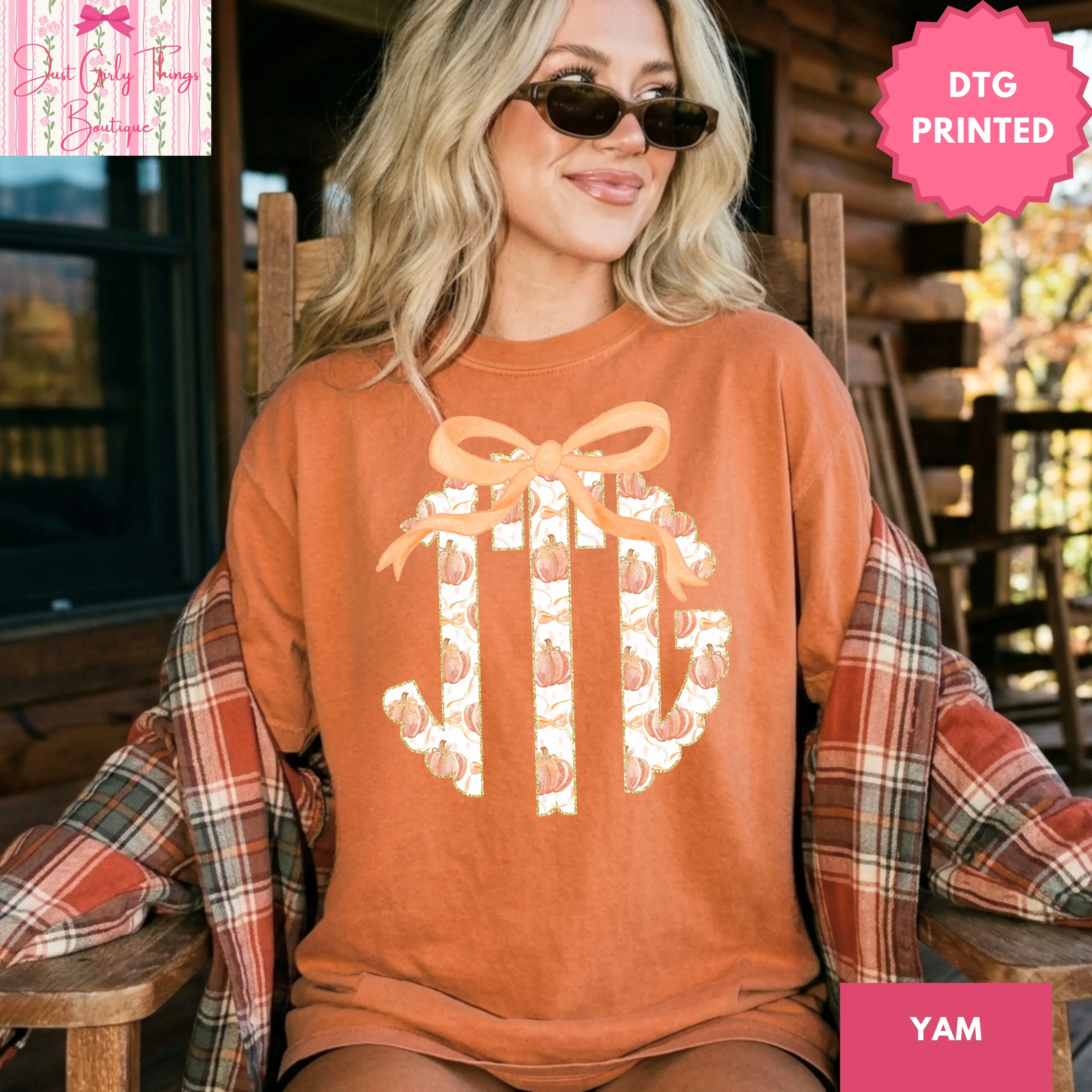 Custom Pumpkin Monogram Shirt ~ (Leave First Name Initial, Last Name Initial, Middle Name Initial in Notes at Checkout), Coquette Bow Monogram Tee, Custom Name Shirt, Personalized Name Shirt, Custom Fall Bow Monogram Shirt, Fall Monogrammed Shirt
