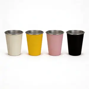 Colorful Stainless Steel Stackable Tumblers 4 Pack 11.8oz Reusable Metal Cups for Cold Drinks Beer Iced Coffee Camping Outdoor Activities Dishwasher Safe - Stainless Steel Cup, Utensils
