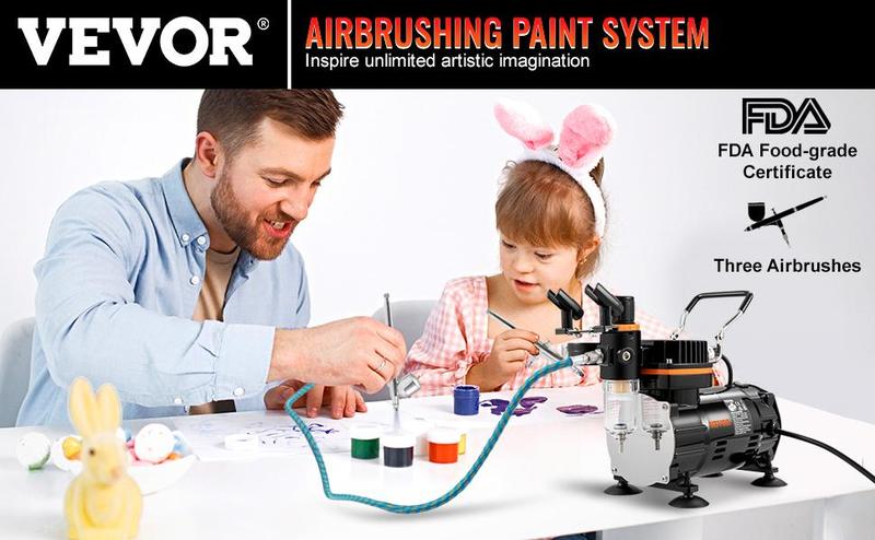 VEVOR Airbrush Ensemble, TikTokShopBlackFriday, Expert Airbrush Kit with Compressor, Multi-Use Dual-Action Gravity Feed Airbrush System for Art, Nails, Cookies, Tattoos