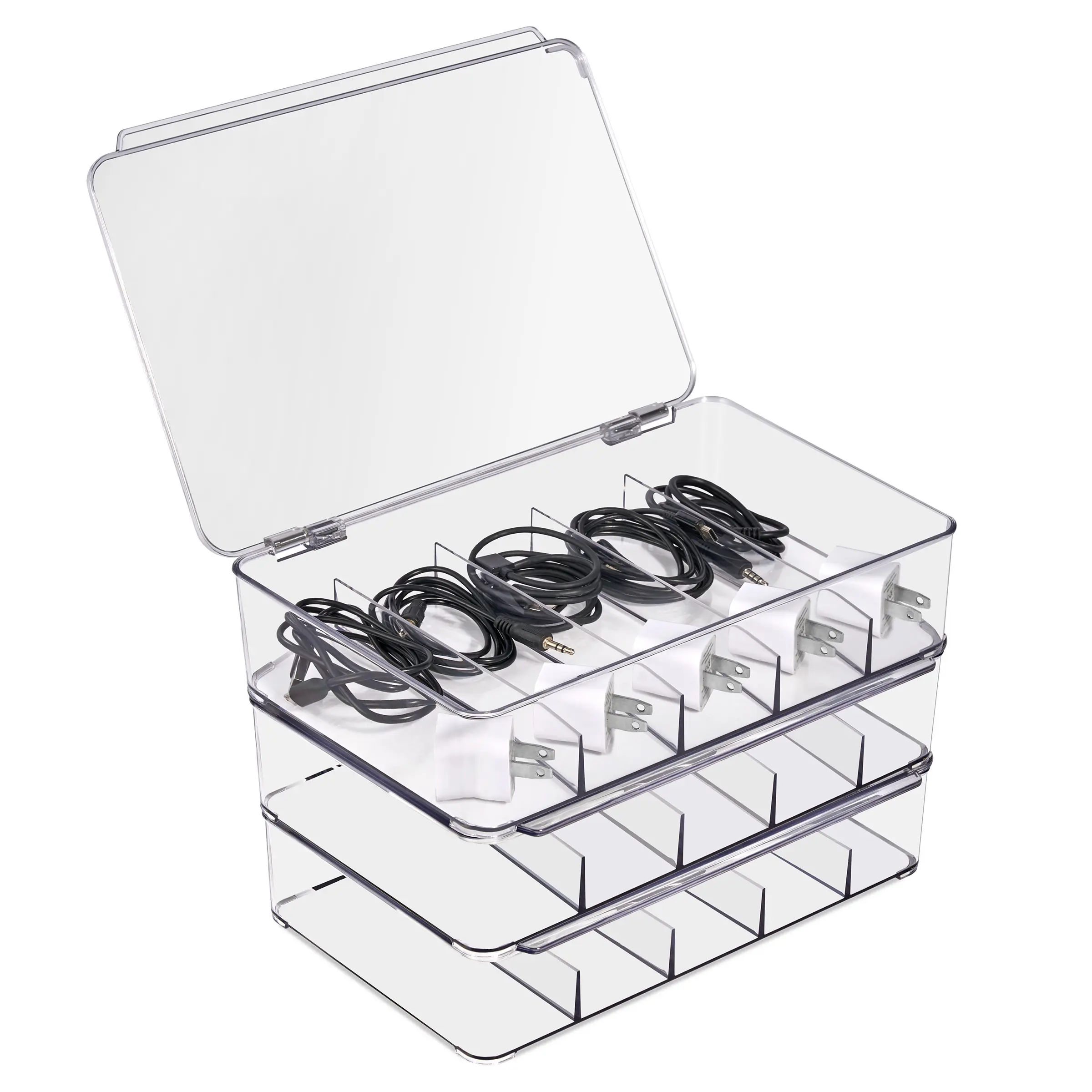 Sorbus Clear Cable Organizer Storage Boxes with Lid - for Cables, Chargers & Office Accessories