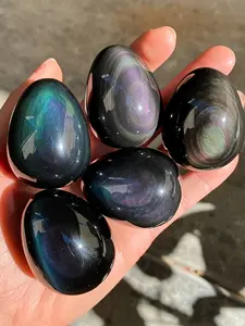 1pc rainbow obsidian egg, polished rainbow egg,stress-relieving stone,desktop decoration, holiday gift and collectible,crystal Easter egg,stone collectors, polished and carved,home decoration,unique holiday gift,Easter gift,healing & meditation crystal.