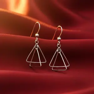 925 Sterling Silver Double Triangle Dangle Earrings