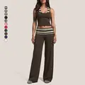 GIAFIRE Women's 2-Piece Casual Yoga Activewear Set - High-Stretch Breathable Gym Set for Women, Halter Neck Striped/Polka Dot Tank Top, High-Waisted Butt-Lifting Ruched Wide-Leg Pants, Suitable for Yoga Pilates, 2 Piece Sets Women, Sets For Women 2 Piece