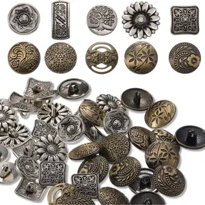 Metal Buttons 80 Pcs Mixed Vintage Style Buttons Antique Silver and Bronze Color Flower Round Button for Crafts Sewing DIY Decorations
