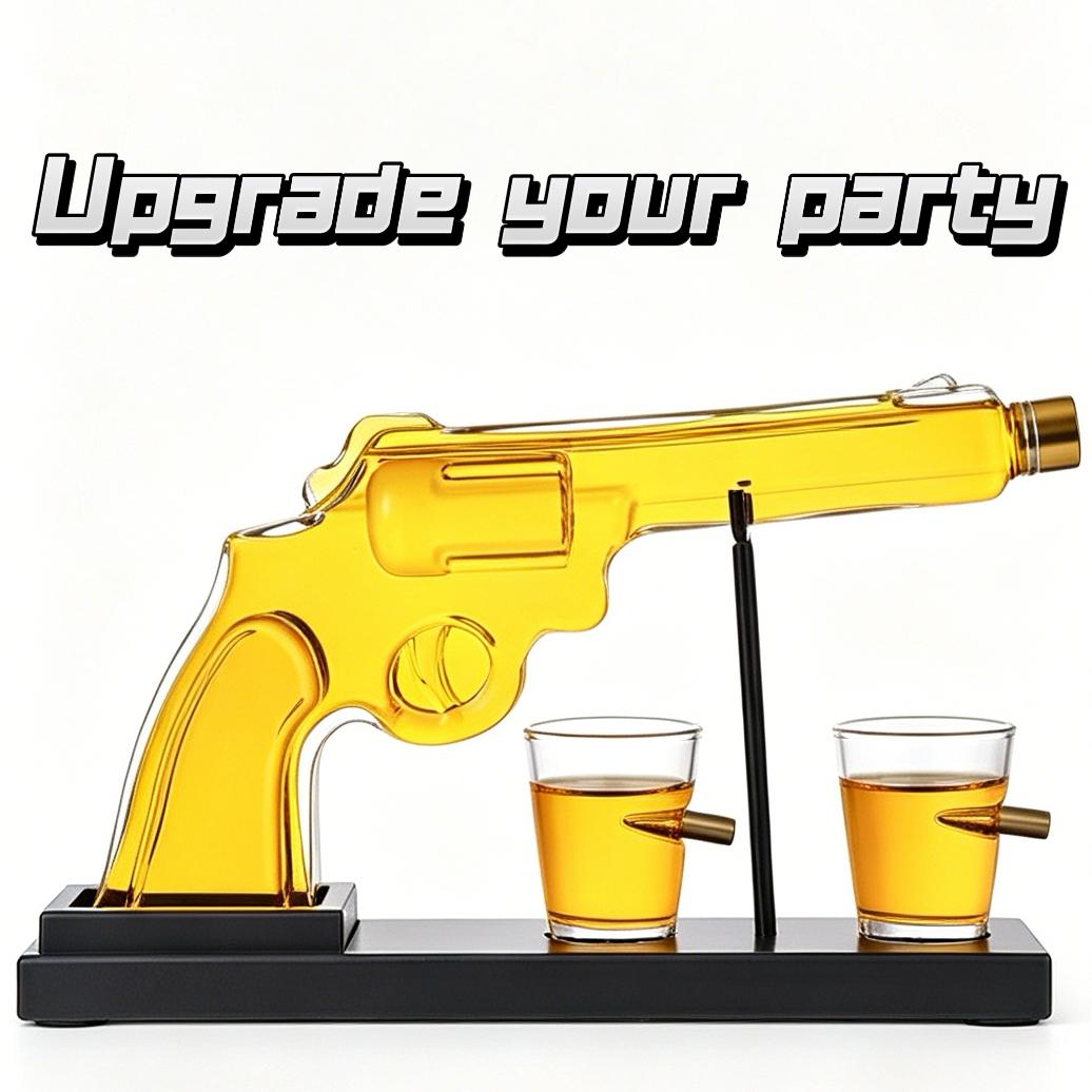 Revolver Whiskey Decanter Set with 2 Bullet-Shaped Shot Glasses,Gifts for Men Dad, Anniversary Military Alcohol Utensils Present for Brother.,Fathersdaygift