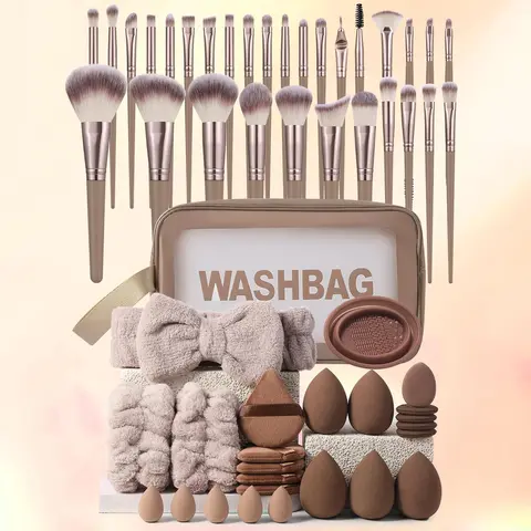 Professional Makeup Tool Set, 55pcs/set Makeup Brushes Kits & Sponge & Finger Powder Puff & Brush Cleaning Bowl & Bag & Triangle Powder Puff, Cosmetics Makeup Tools, Beauty Equipment, Cosmetic Tools
