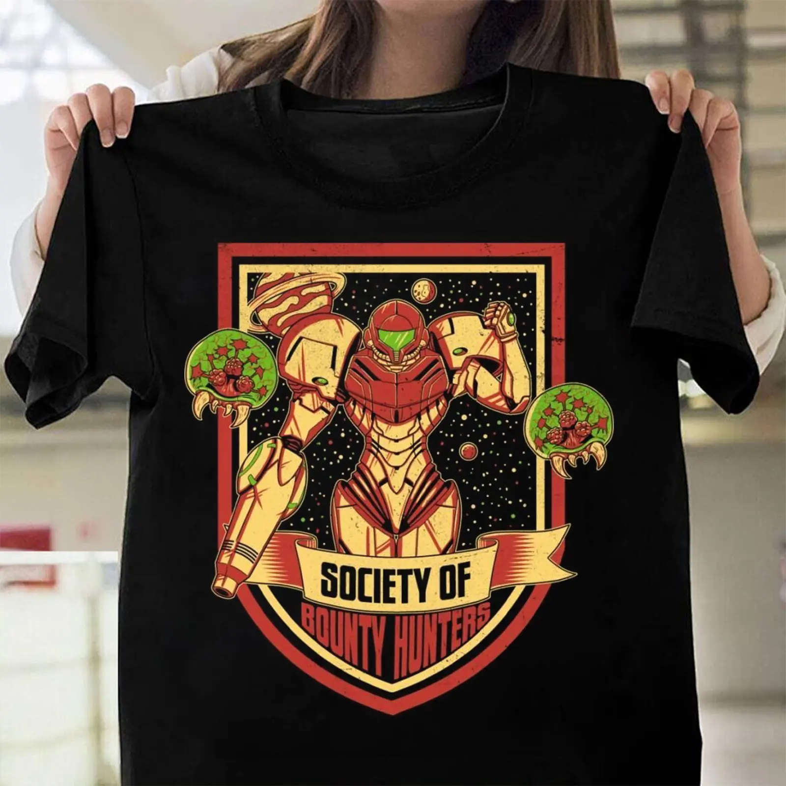 Samus Metroid Black T-Shirt – Space Hunter Sci-Fi Game Inspired Graphic Tee, Unisex Casual Wear