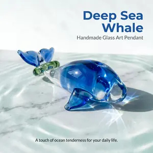 Blue Glass Whale Pendant with Transparent Fins & Yellow Accent Ring, Great for DIY Necklaces, Bracelets, Car and Window Decor