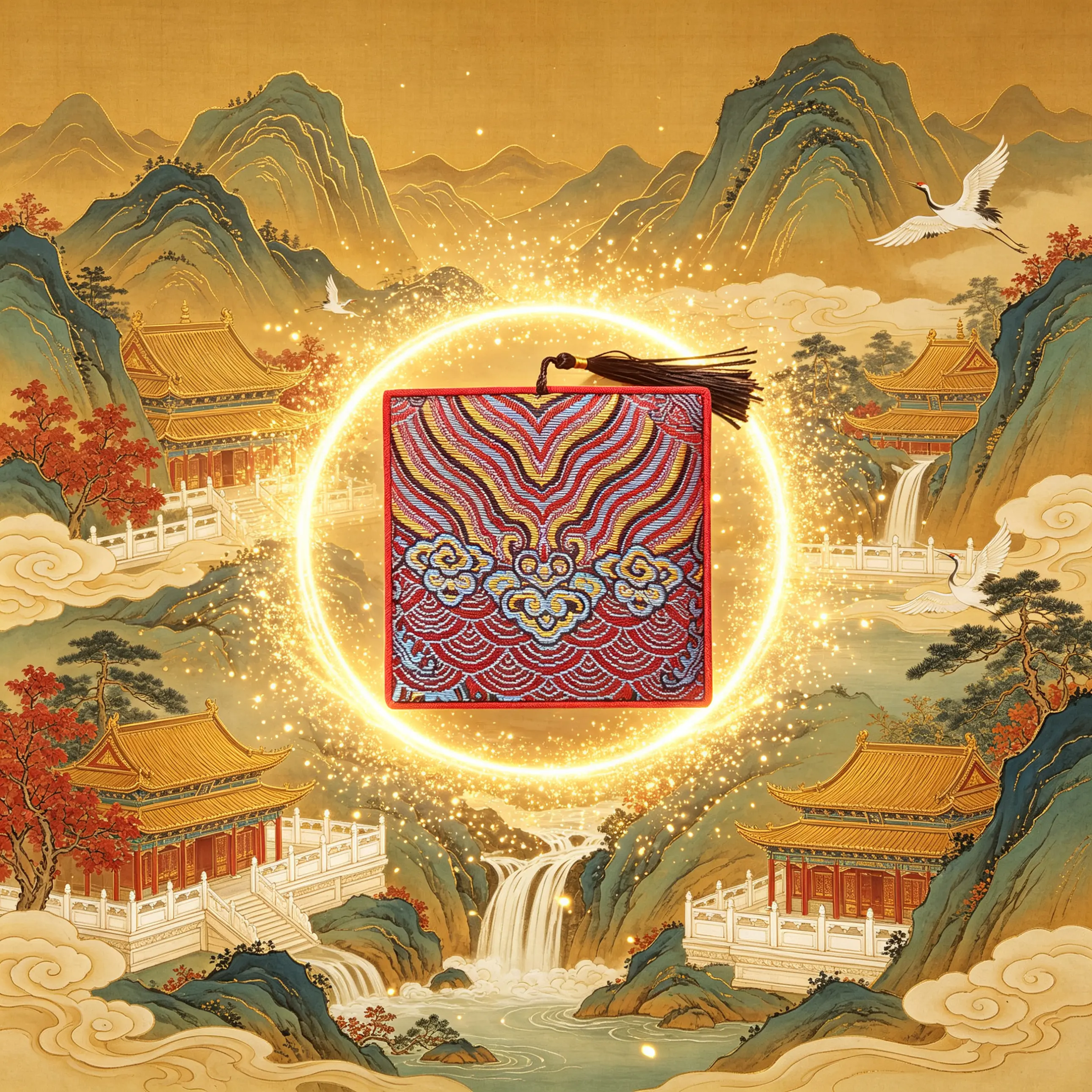 Traditional Oriental Embroidery Square Jewelry Storage Box, Tassel-Decorated Accessory for Gifts, Cloud-Inspired Jewelry Organizer for Anniversaries, Brocade, Chinese-Style Jewelry