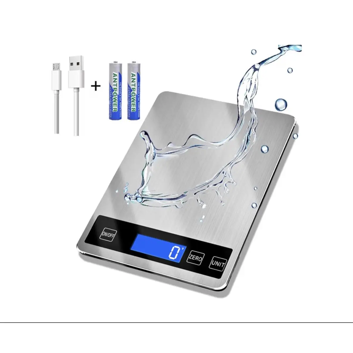 33lb Digital Kitchen Scale for Cooking Baking Waterproof Stainless Steel Platform USB Charging Battery Dual Power Precise Weight Multifunction Scale