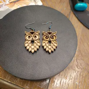 2 Tone wood Owl Earrings