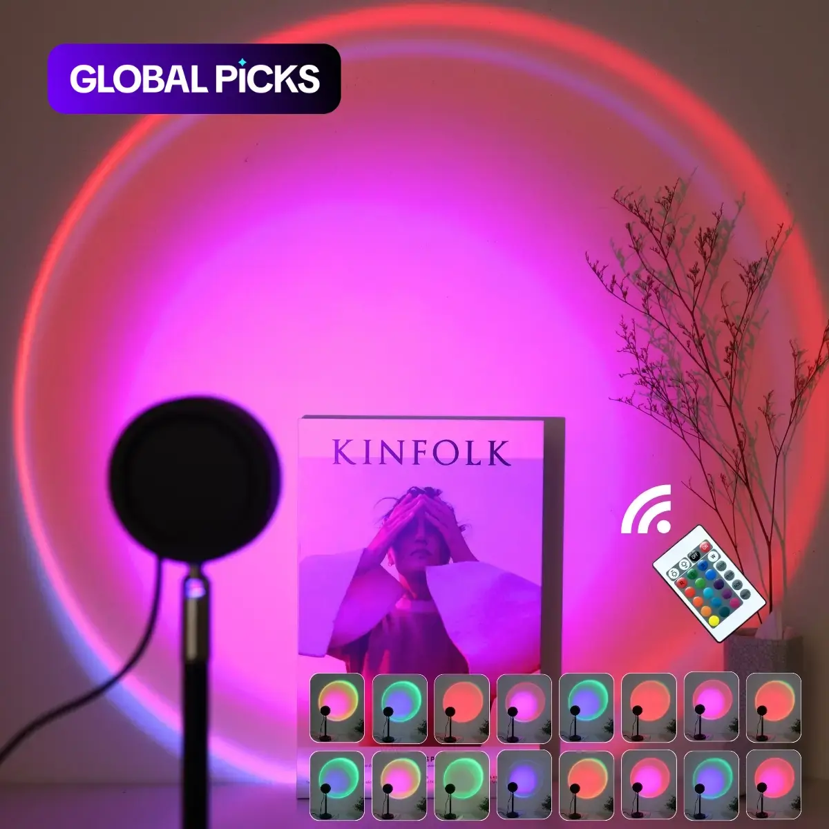 USB-Powered Sunset Projector Night Light, 16-Color Color-Changing LED Lamp with Remote Control, Indoor Ambient Light for Photography, Live Streaming, Parties and Selfies, Home Decor #GLOBAL PICKS