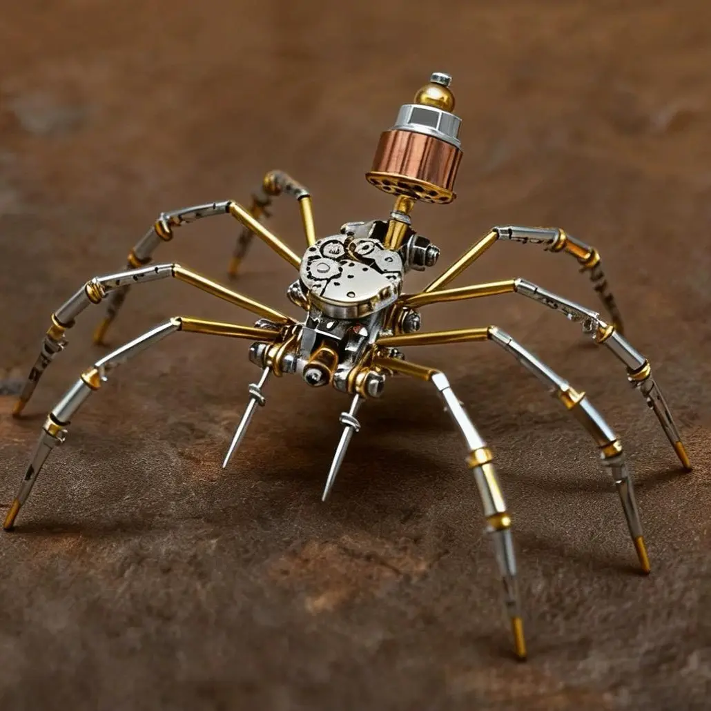 Steampunk-Cyberpunk Artistic Element Spider Shape 3D Metal Puzzle DIY Kit - 300+ Brass Parts, Premium Brass & Steel, Unisex Construction Craft, Adult Brain Teaser, Birthday/Anniversary Gift, Brass And Steel Premium In Hand