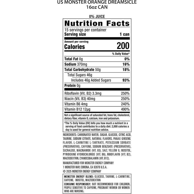 Monster Energy Orange Dreamsicle, Energy Drink, 16 Ounce (Pack of 15)