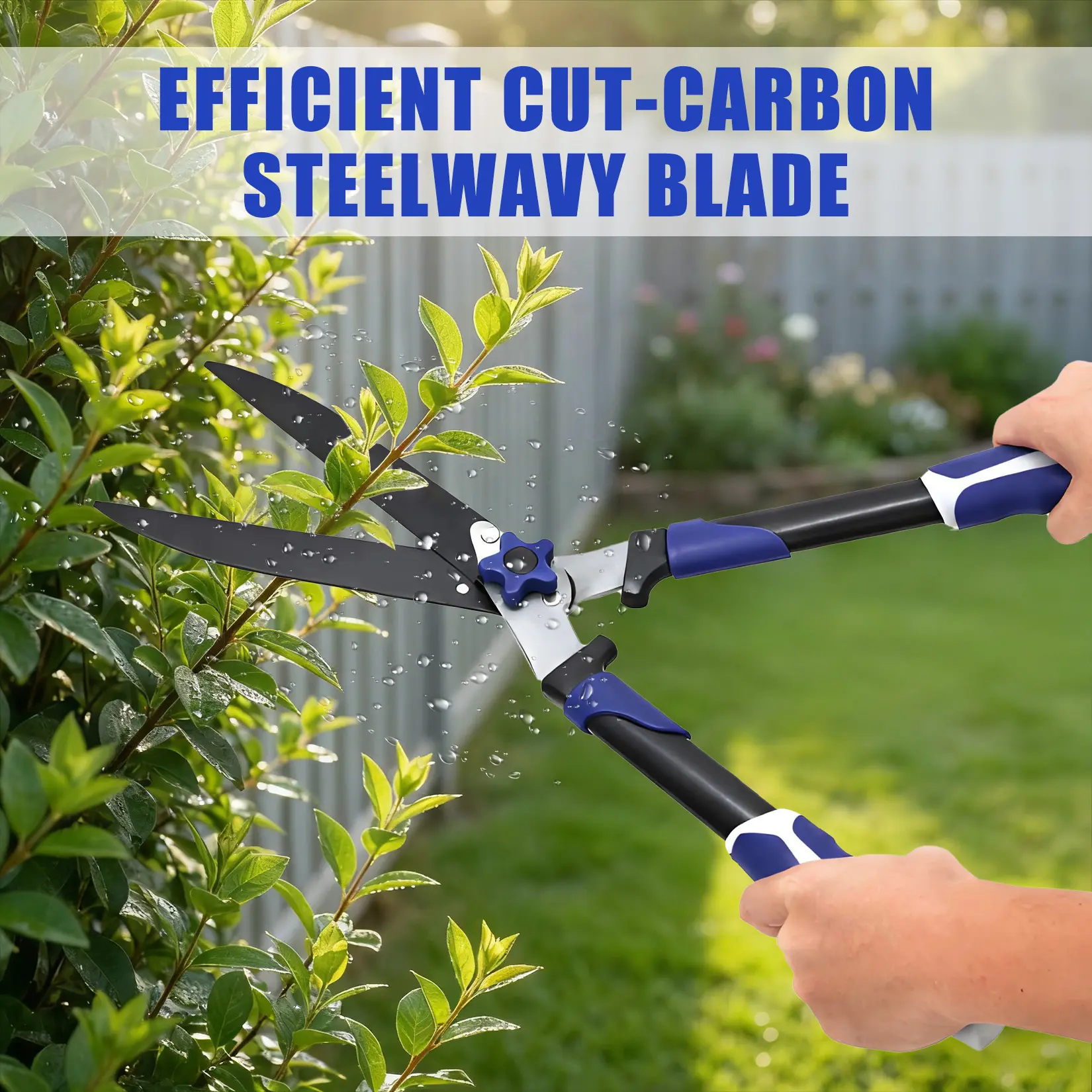 Professional Heavy Duty 24 Inch Steel Hedge Shears, 62cm Wavy Blade Garden Pruning Scissors, Heavy-Duty Hedge Trimmer Cutting Tools for Lawn Yard Bushes Shrubs Branches Gardening Landscaping