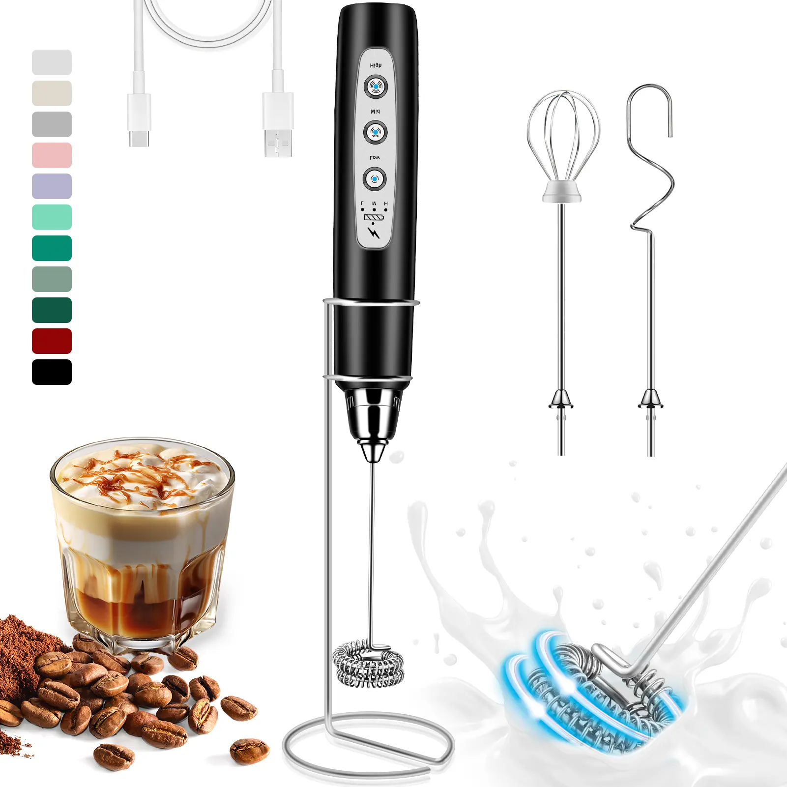 ODIFORGO Rechargeable Milk Frother with 3 Replaceable Heads—Perfect for frothing milk, whisking eggs, and mixing powders. Long-lasting battery, easy to use, a must-have TikTok kitchen gadget! Coffee Maker Machine Coffee Espresso Maker tiktokshopspringglow