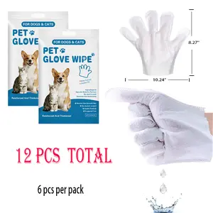 12pcs Disposable pet gloves, suitable for cleaning cats and dogs, dry cleaning gloves, disposable wet wipes gloves,glove wipes earth rated dog wipes glove wipe
