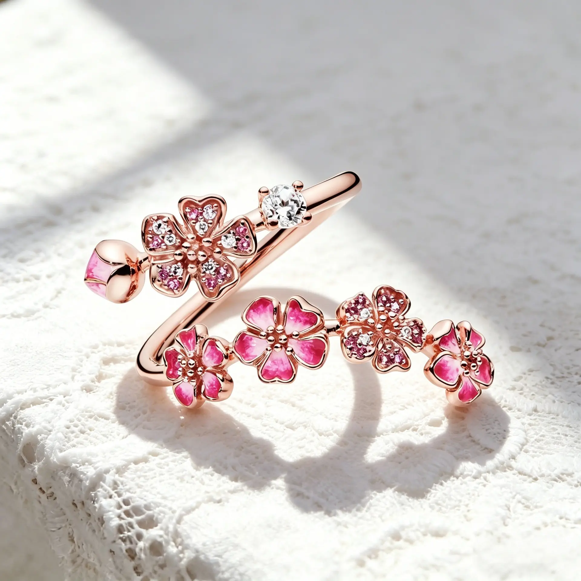 Elegant rose gold plum blossom cluster-inset ring for women, a niche design with a touch of luxury and sophistication