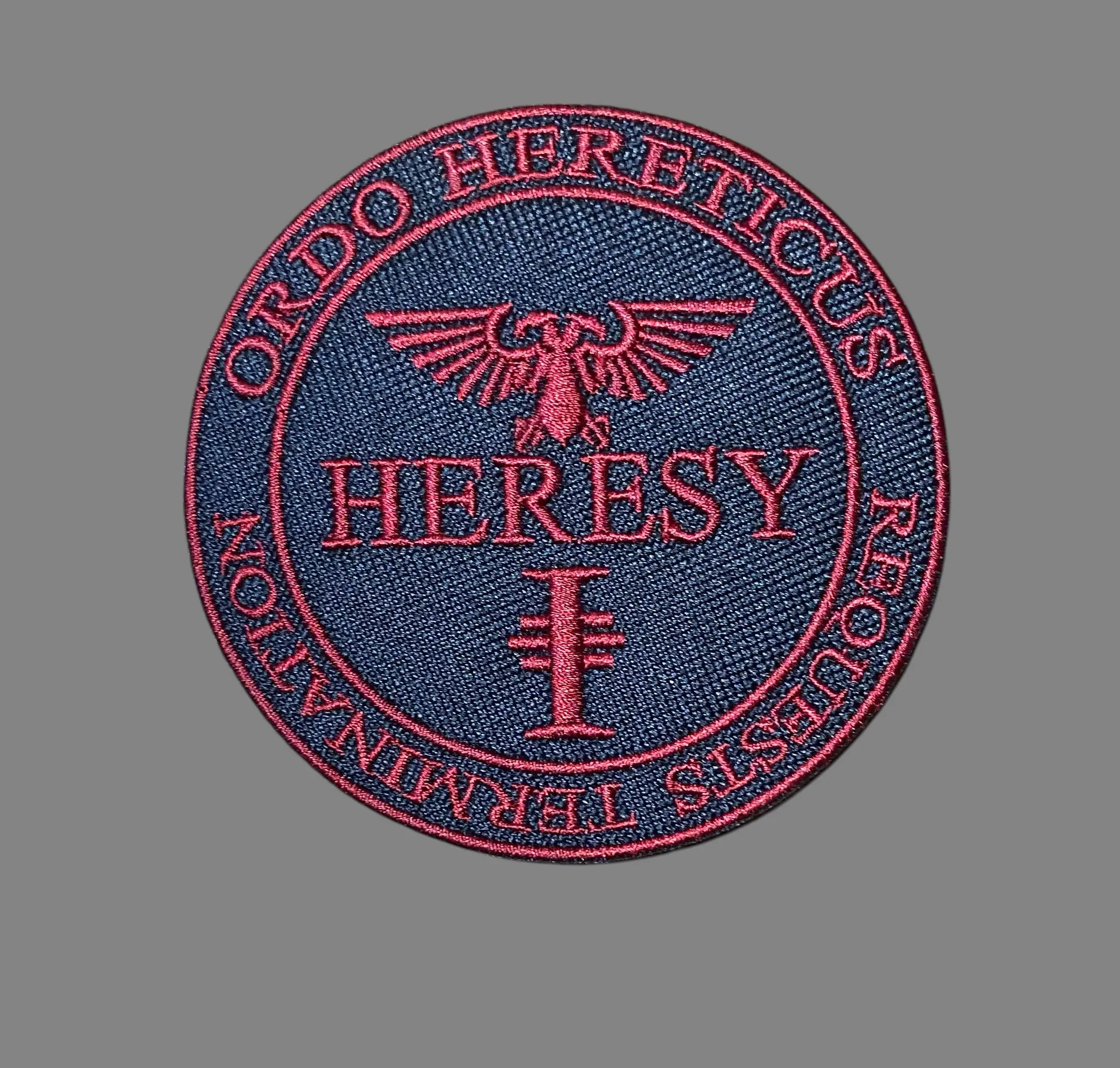 Ordo Hereticus "Heresy" Bold Emblem Embroidered Fabric Patch, 3.62x3.62" Black & Red High-Quality Durable Design, Deep Navy Hook (Velcro)-Iron-On Backing for Warhammer Collection Cosplay Jackets