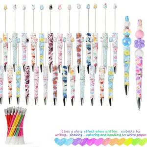 60/70/80pcs Pens Print Beadable Pens with Flowers Vacation Style Ballpoint Pen 1.0mm Medium for DIY Beads Art Supplies Stationery