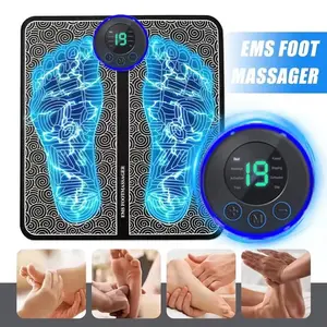 EMS Foot Massager Pad with 8 Modes & 19 Intensity Levels for Muscle Relaxation and Blood Circulation - Button, Audio, Cordless, Therapy