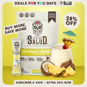 Salud 2-in-1 [Hydration + Immunity - Piña Colada] Electrolytes Powder, Agua Fresca Drink Mix, Elderberry, Dairy & Soy Free, Non-GMO, Gluten Free, Vegan, Low Calorie, 1g Sugar (15 Servings), Deals For You Days