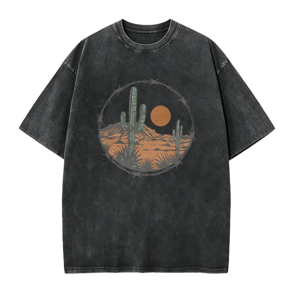 Men's Oversized Soft Seamless Cotton Round Neck Cactus Desert Printed Graphic Tee, Arizona Nature Lover Apparel, 1-Piece Menswear Top, Men's Clothes