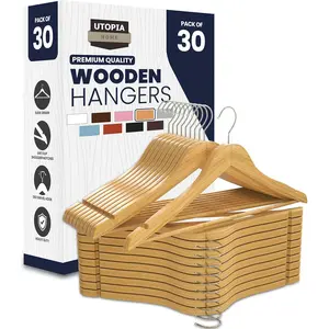 Premium Wooden Hangers 30 Pack - Heavy Duty & Durable Coat Hanger - Wood Hanger with 360-Degree Rotatable Hook - Clothes Hangers with Non-Slip Shoulder Notches For Shirts & Coats (Natural)