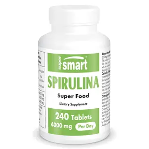 SuperSmart - Spirulina 4000mg per Day (Easy-to-Take) - Organic Blue Green Algae - Natural Vegan Friendly Superfood | Non-GMO & Gluten Free - 240 Tablets