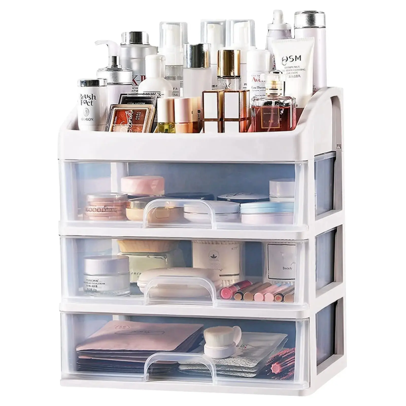 Cosmetic Organizer with 3 Drawers Skincare Organizer Suitable for Dressing Tablebathroom Counter and Dressing Table（White）