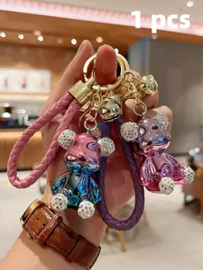 Handmade Rhinestone Bear Keychain, Perfect Holiday Gift for Men Women Kids, Bag Charm Car Key Chain Phone Strap, Casual Style