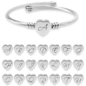 Europe And The United States Hot-Selling Simple 26 Letter Stainless Steel Woven Bracelet Cable Coil Titanium Steel Peach Heart Bracelet, Casual Attire, Vacation Accessory, Elegant Jewelry, Minimalist Design, Highquality Metal, Handcrafted Jewelry