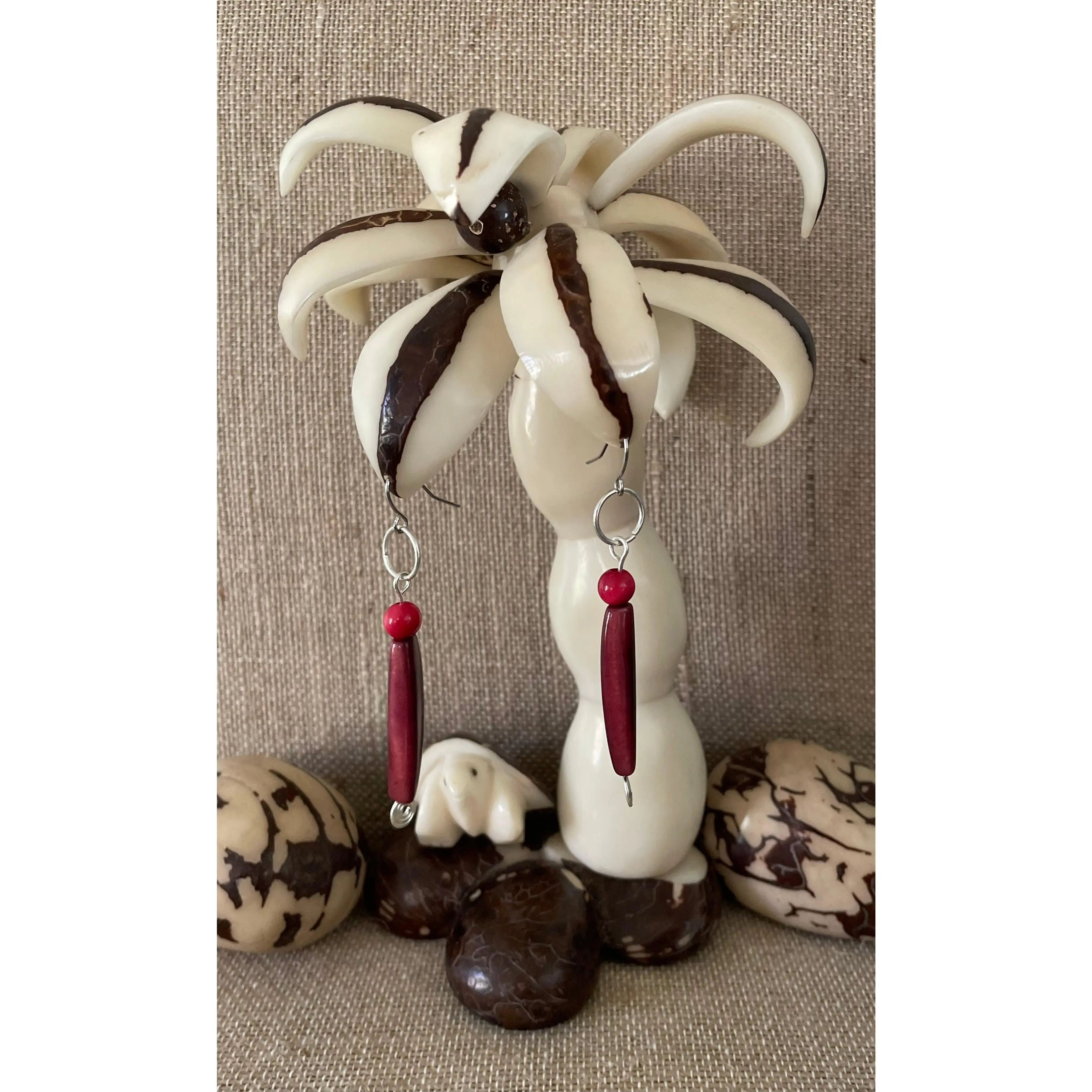 Red Tagua Nut Earrings