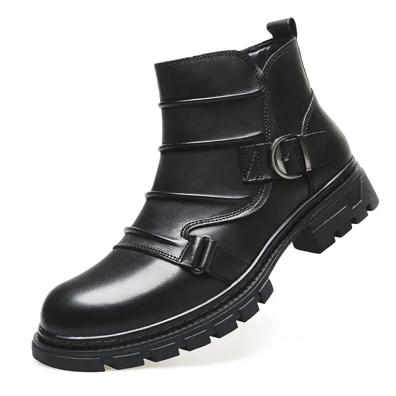 UYCEKK Men'S High-Top Business Casual Shoes - Faux Cover with Zipper Closure, Round Toe & Chunky Sole, Parties & Daily Wear, Comfortable Fabric Lining, Perfect for Office, England