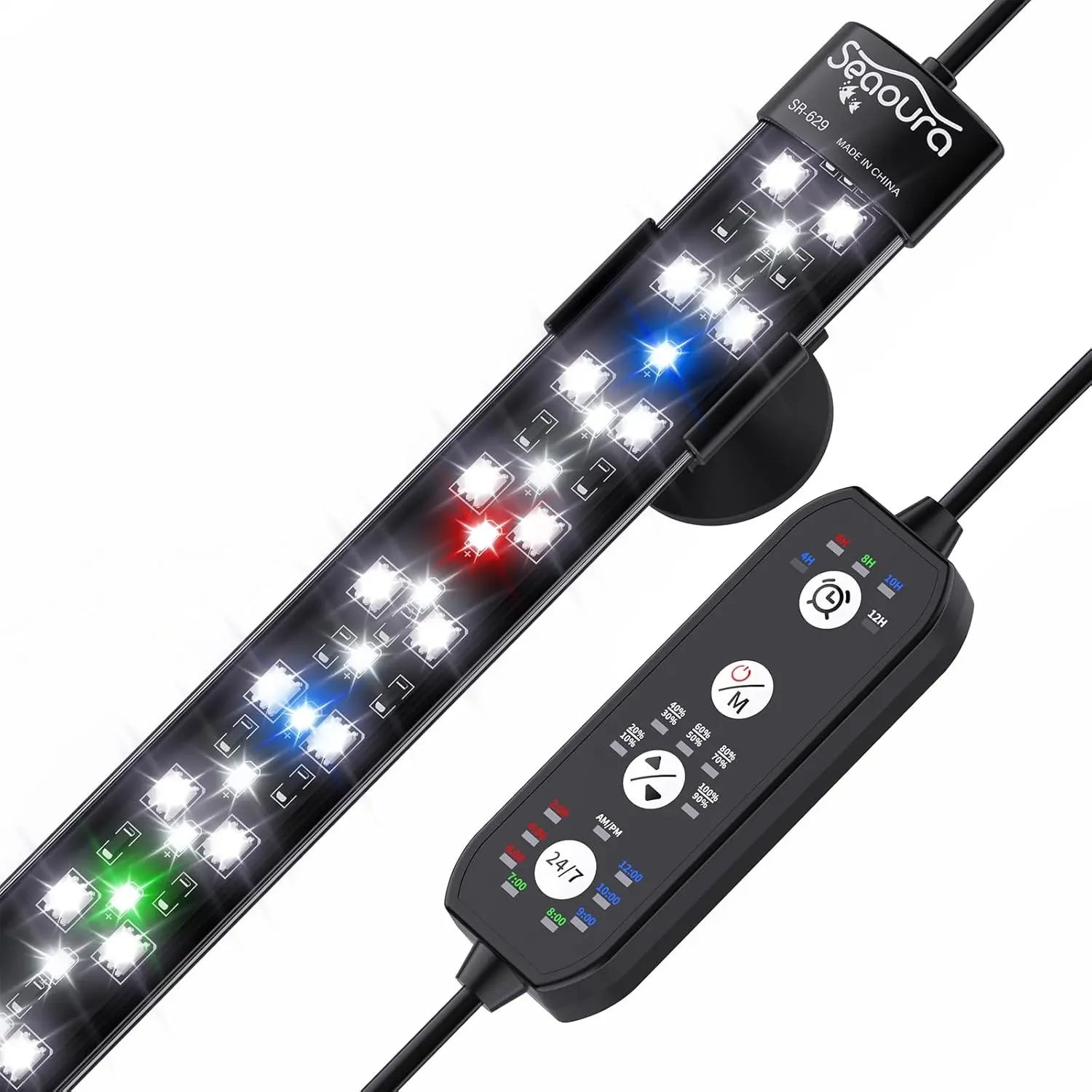Seaoura Aquarium LED Light - US Plug, 20V, 26.8in Size, Fits 28-54in Tanks, 24/7 Auto On/Off Natural Day/Night Cycle, Bright Full Spectrum, IP68 Waterproof, 10 Adjustable Brightness Levels, 5 Timer Settings, Safe